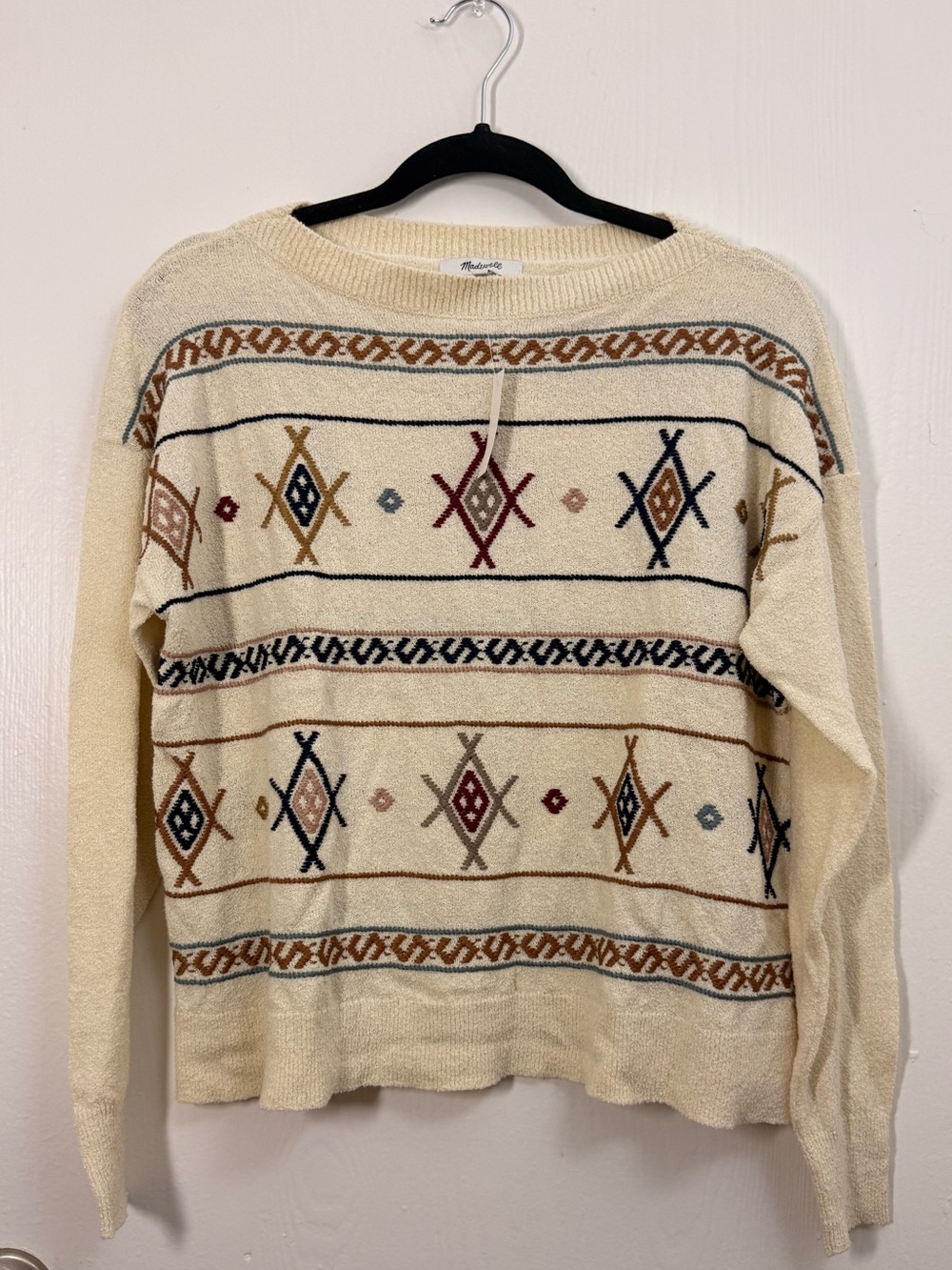 Madewell Cream Geometric Pattern Knit Crewneck Sweater - NWT